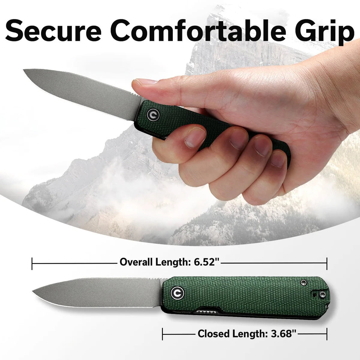 CIVIVI Sendy | Green Canvas Micarta Handle Gray Stonewashed Nitro-V Blade