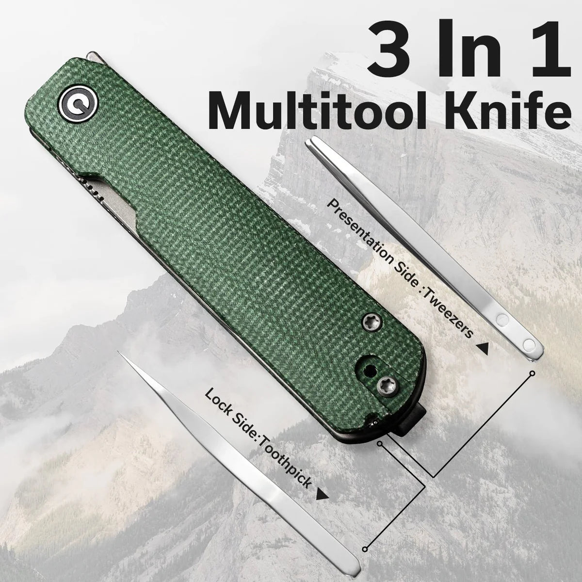 CIVIVI Sendy | Green Canvas Micarta Handle Gray Stonewashed Nitro-V Blade