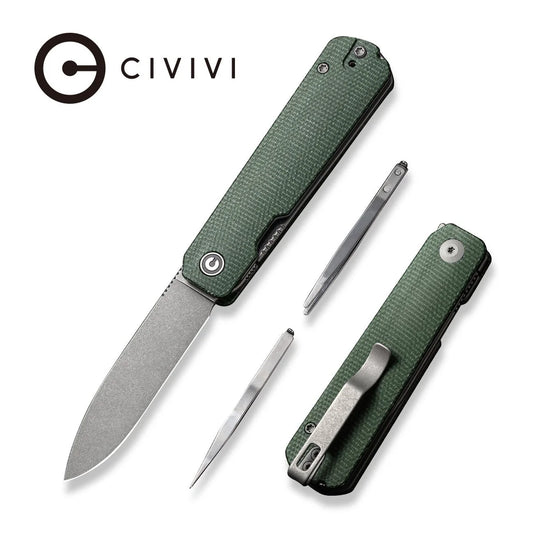 CIVIVI Sendy | Green Canvas Micarta Handle Gray Stonewashed Nitro-V Blade